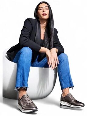 Naturalizer Metallic Taupe Shay Wedge Sneakers Pewter Leather 8.5W NIB